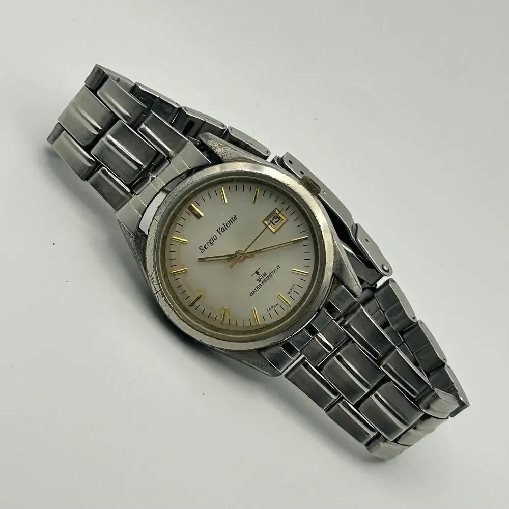 Sergio Valente Silver-tone Stainless Steel with Day Display Watch New Battery
